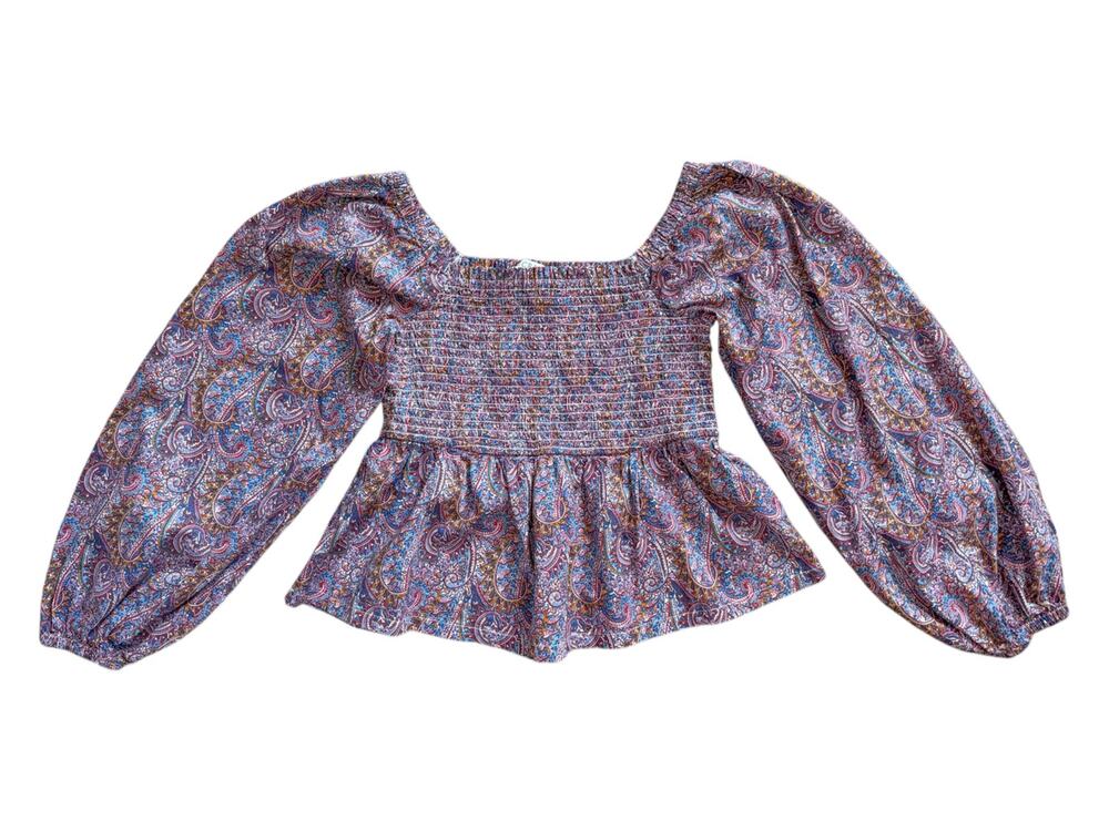 J Crew Top Cottage Blouse Milkmaid Romantic Cottage Smocked Liberty Fabric Boho
